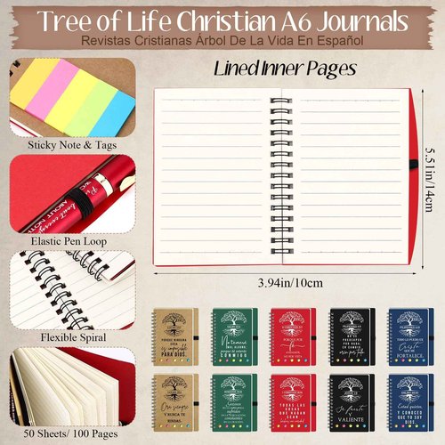 Dunzoom 40 Pcs Christian Gifts Bulk Religious Prayer Journal Notebooks with Sticky Notes Ballpoint Pens Christmas Church Gift for Men Women Sunday School Gifts (Spanish Classic Style)