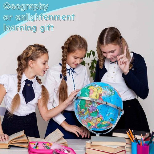 Amylove 13'' Illuminated World Globe for Adults 720°/360° Rotation Rewritable Light Up Globe with Stand World Map for Interactive Learning Light with Base Lamp LED Decor(Metal,Practical)