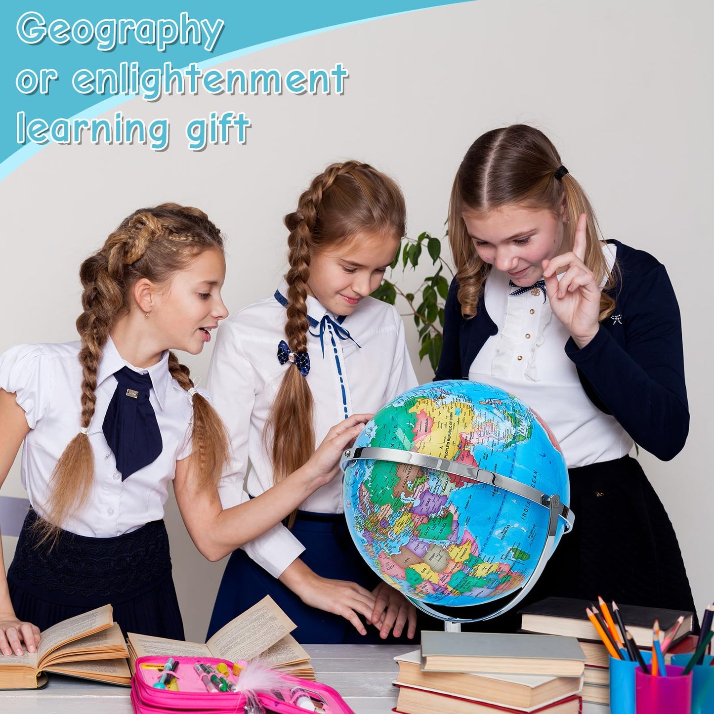 Amylove 13'' Illuminated World Globe for Adults 720°/360° Rotation Rewritable Kids Light-up Globe with Stand World Map for Interactive Learning Light with Base Lamp LED Decor(Metal,Practical)