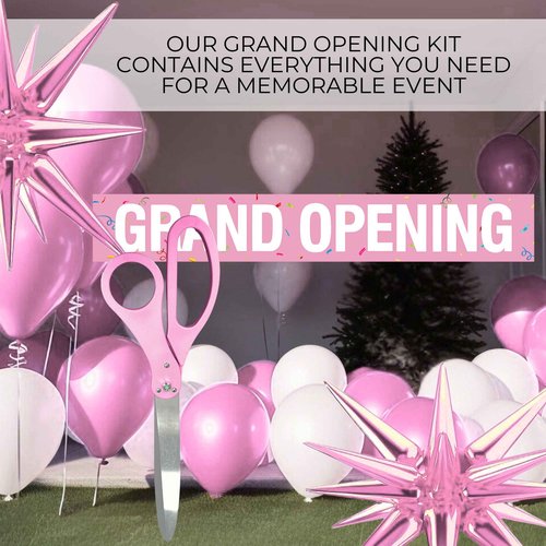 Ribbon Cutting Ceremony Kit Pink - 25 Inch Giant Scissors for Ribbon Cutting Pink Banner and Star Balloons Satin Ribbon for Special Events and Business Openings Inaugurations