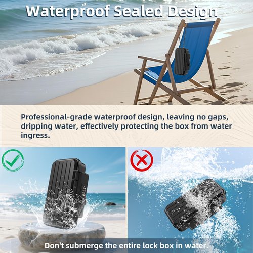 Piclafe Portable Small Lock Box, Waterproof Beach Travel Lock Box, 4-Digit Combination Lock Box with Removable Chain for Travel, Beach, Hotel, Dormitory, Home and Office