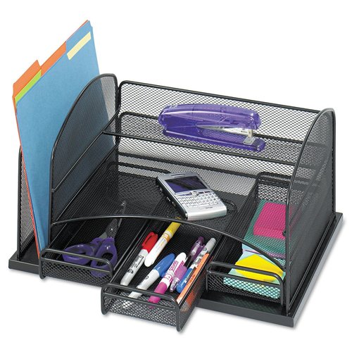 Safco Products 3252BL Onyx Mesh Desktop Organizer with 3 Drawers, Black 16" x 11.4" x 8"
