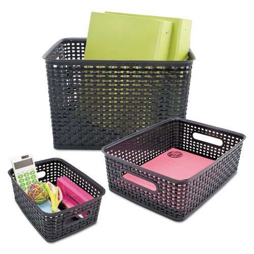 Advantus 40328 Weave Bins, 13 7/8 x 10 3/4 x 8 3/4, Plastic, Black, 2 Bins