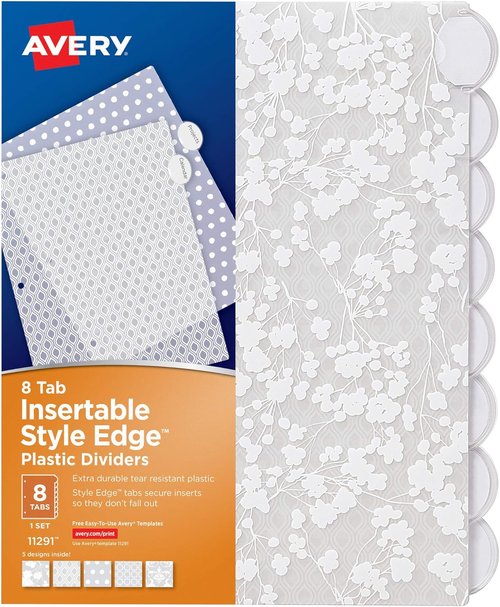 Avery Insertable Style Edge Plastic Dividers - 8-Tab Set with Assorted White Frosted Designs