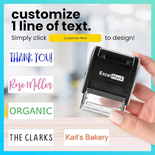ExcelMark Custom One Line Stamp - Personalized Self-Inking Name Stamp (Small Size)