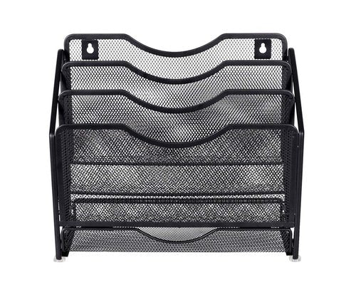 EasyPAG Mesh Desk Paper Organizer Wall Hanging File Holder with 3 Upright File Organizer and Sliding Drawer,Black