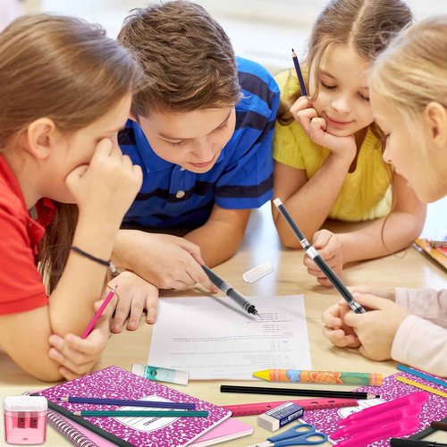 Gilprop 6 Sets Back to School Supplies 72 Pcs Per Set Elementary Middle High School Supplies Bundle Kit Stationery Gift for Kindergarten K-8 Kid Student Girl Boy Classroom(Pink)