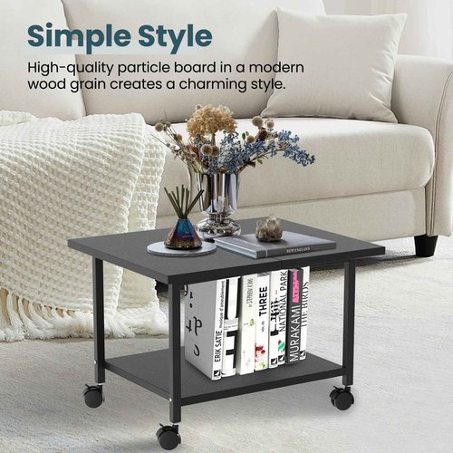 SwaaVee Printer Stand with Storage Under Desk Shelf, Desktop Printer Stand Organizer, Rolling Printer Cart Storage Paper Files Holder for Desk, Office, Home, (Black)