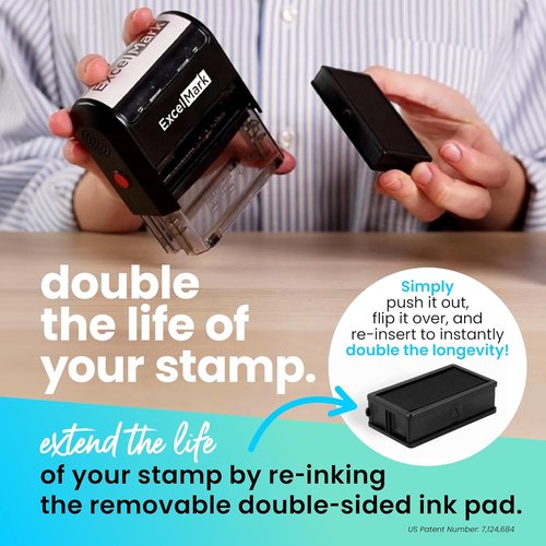 ExcelMark Custom One Line Stamp - Personalized Self-Inking Name Stamp (Small Size)