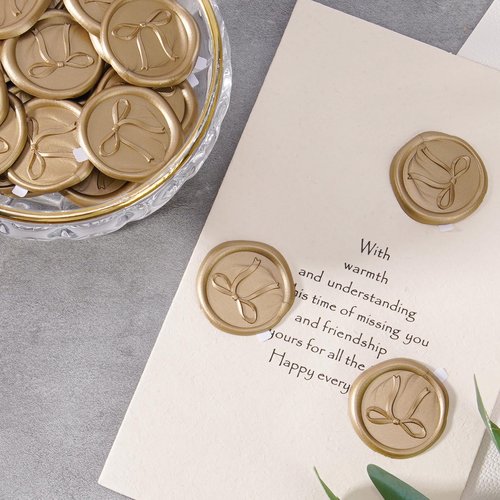 Gold Bow Wax Seal Stickers - 50 Pcs Antique Self-Adhesive Wax Stamp Stickers for Wedding Invitation Evelopes, Embossed Seal Sticker for Party Gift Wrapping Greeting Card Christamas