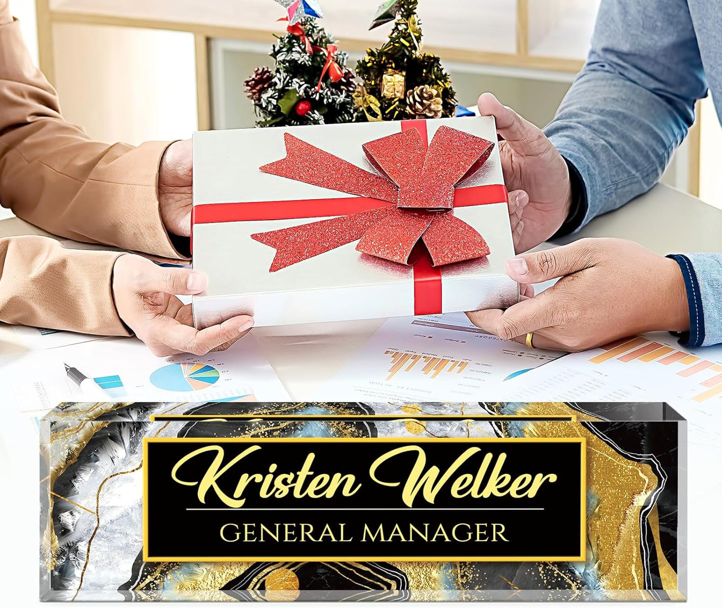 Skiennix Custom Name Plate - Personalized Acrylic Desk Decor for Office | Ideal Gift for Bosses & Professionals (Black)