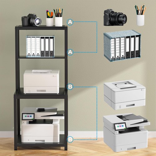 GreenForest 4 Tier Printer Stand with Storage Shelf, 49.2 inch Large Printer Table for Home Office Organization, Stable Small Corner Shelf for Heat Press, Mini Fridge, 3D Printer, Black