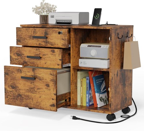 Skiennix 3 Drawer File Cabinet - Home Office Storage with USB Charging Port & Lockable Design