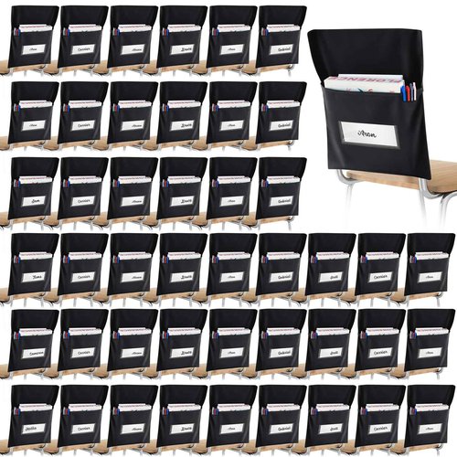 Chapou Chair Pockets for Classroom Chairback Pocket Chart 14 x 18 Inch Desk Organizer Pocket Chair Bag for Seat School Classroom(Classic,Black,48 Pcs)