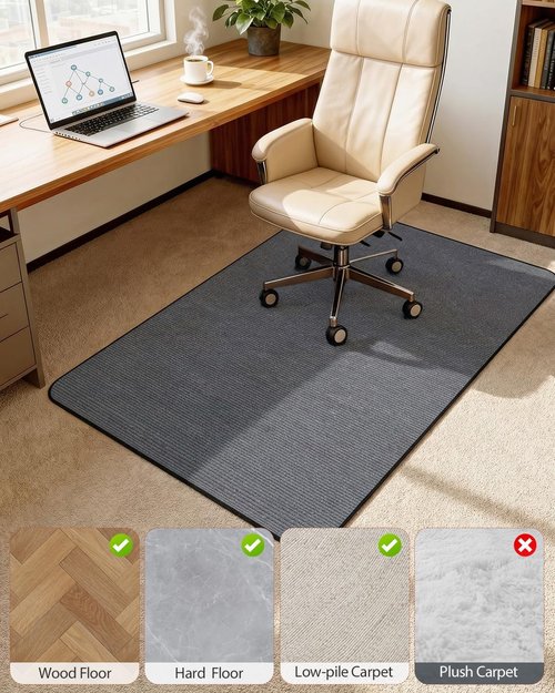 Blvornl Corduroy Office Chair Mat - Non-Slip Heavy Duty Floor Protector for Hardwood & Low Pile Carpet | 35.4" x 47.3" - Dark Grey