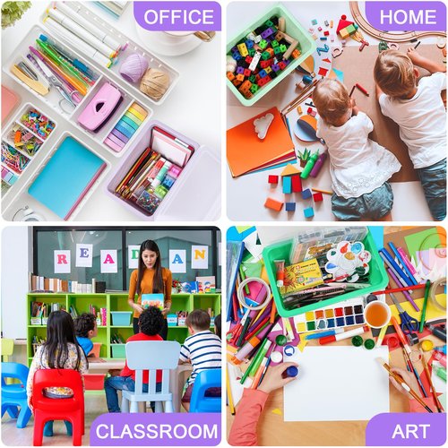Outus 24 Pcs Plastic Small Cubby Bins with Lids Toy Storage Bins Classroom Storage Organizer Containers Books Bins With 15 Sheets Self Adhesive Labels for Classroom School Supplies(Macaron)
