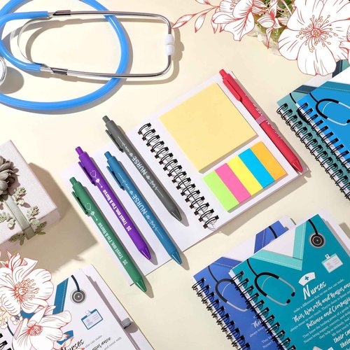 Resurhang 12 Sets 2025 Nurse Appreciation Gift Thank You Gifts Includes Small Pocket Inspirational Spiral Notebook with Ink Pens and Sticky Notepads Bulk for Assistants Medical Staff Coworker(Nurse)