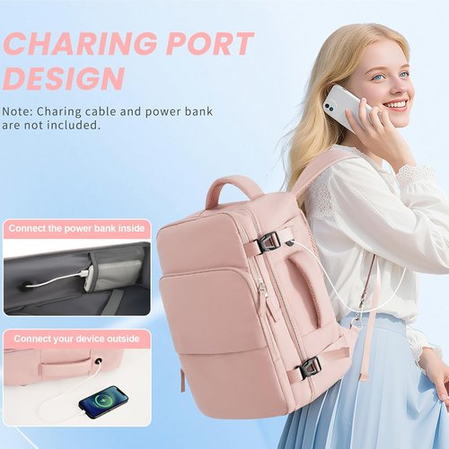 Sinaliy Travel Backpack - Flight Approved Carry-On with USB Charging | Lightweight, Waterproof Design for Women