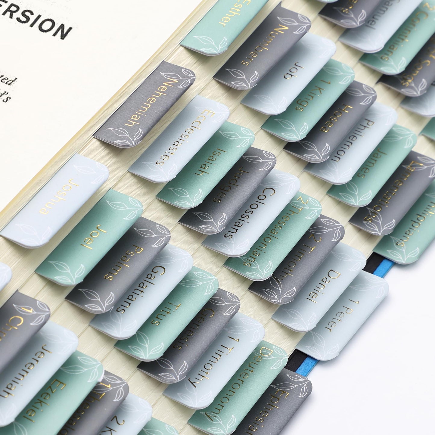 Mr. Pen- Bible Tabs, 75 Tabs, Forest Mist, Gold Foil Embossed Lettering