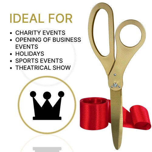 New Edition Grand Opening Kit – 25'' Scissors Gold with Golden Blades for Ribbon Cutting Ceremony with Red Ribbon Heavy Duty Golden Scissors