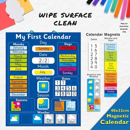 Fridge Magic Interactive Children's Magnetic Learning Calendar - Fun Educational Tool for Time & Seasons - 40x32 cm