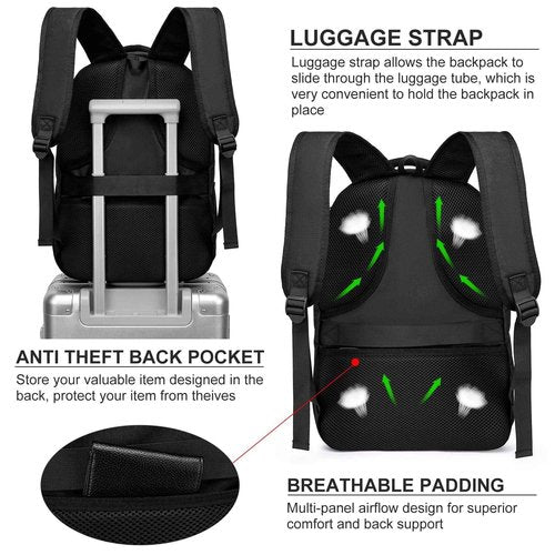 Liokesa Travel Laptop Backpack, 17.3 Inch Large Backpack for School, Business Laptop Backpack with USB Charging Port, Anti Theft Water Resistant College Computer Bag Daypack for Men Women, Black