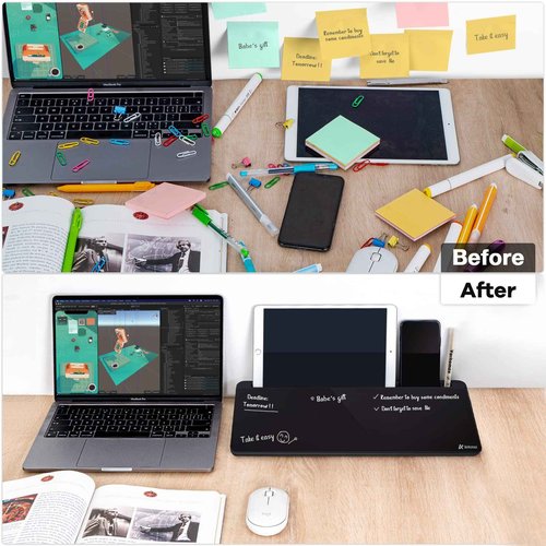 Desktop Glass Whiteboard Black and Gray Board,Varhomax Desk Organizer and Desktop Memo Pad Solution for Home Office Accessories and School Supplies