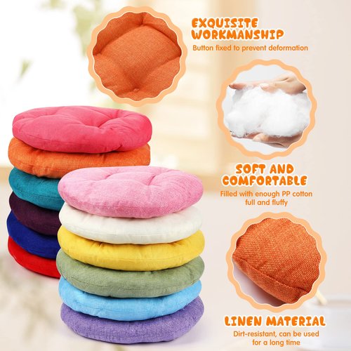 Geelin 12 Pcs 15.7 Inch Round Floor Seat Cushions Floor Pillow Color Linen Chair Pad for Kids Students School Classroom Tatami Car Office