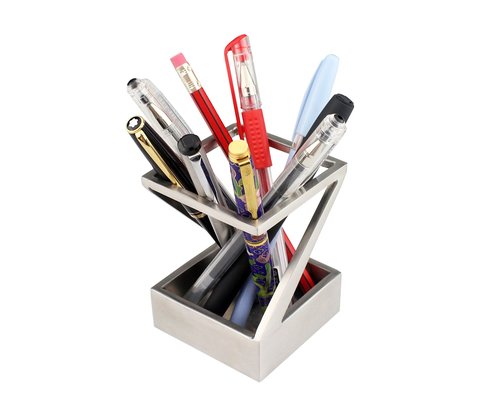 ArtsOnDesk Modern Art Pen and Pencil Holder St203 Stainless Steel Silver color Patented High-end Deck Accessory Desktop Pen Case Cup Tray Stand Office Organizer Christmas Valentines Gift.