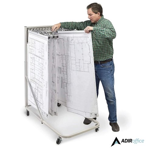 Adir Blueprint Rack and Clamps - 12 Pack of Blueprint Clamp and Mobile Blueprint Rack, Heavy-Duty Large Document Storage Solution for Blueprints, Posters, Maps, & Construction Plans
