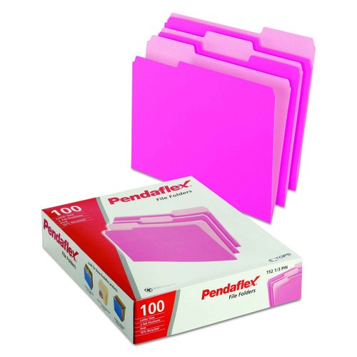 Pendaflex Reinforced Hanging Folders Letter Size Pink 1/5 Cut 25/Box and Two-Tone Color File Folders Letter Size 1/3 Cut Pink 100/Box Office Supply Bundle