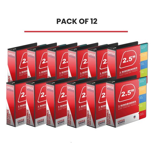 12 Pack of 2.5 Inch 3 Ring Binder with Locking Angle D Rings, Professional Heavy Duty Large Storage Binder with Pockets, Fits 8.5 x 11 Inch Sheets, Non-Stick Clear View Cover, Customizable, Black
