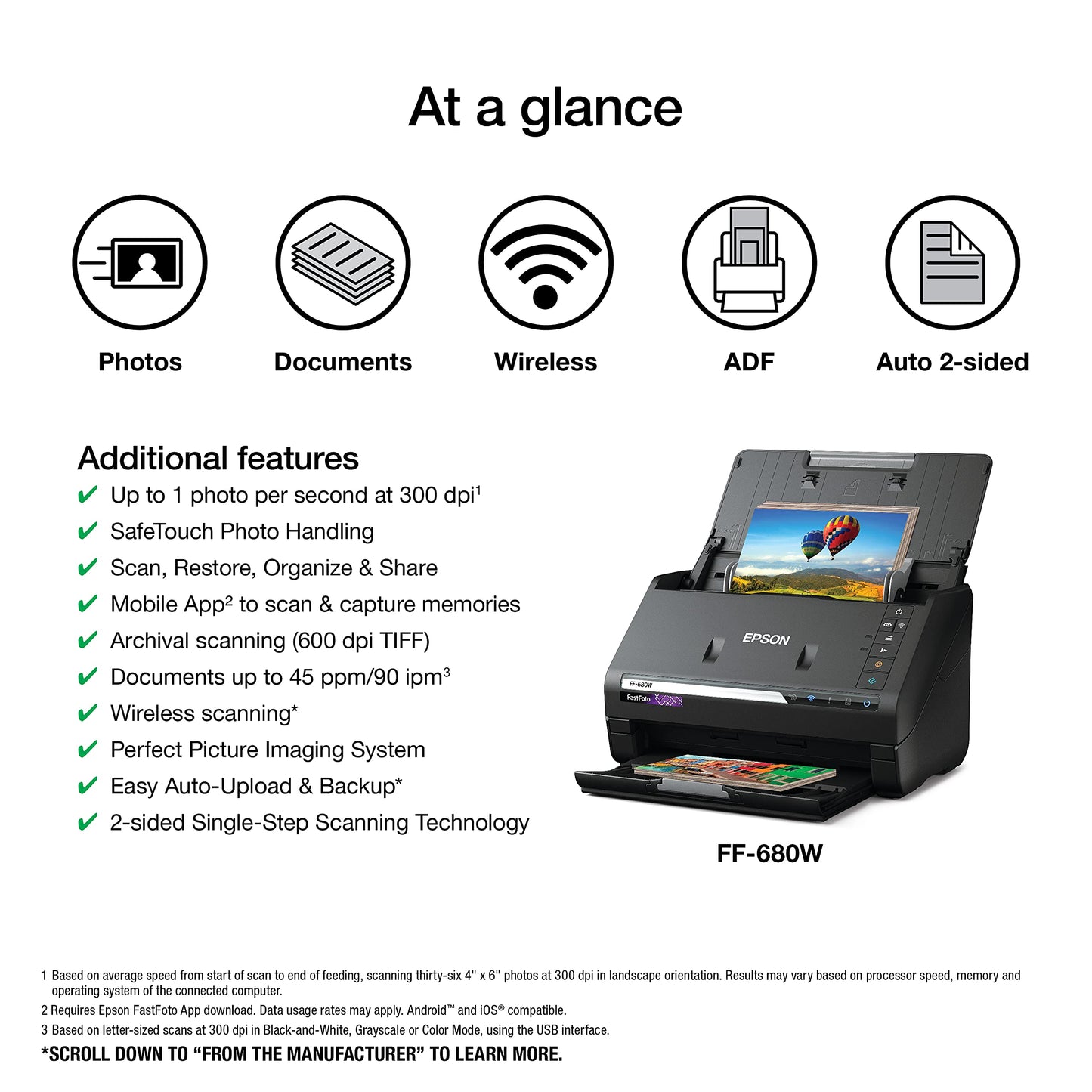 Epson FastFoto FF-680W Wireless High-Speed Duplex Photo and Document Scanner and System with USB Connect and Mobile Scanning