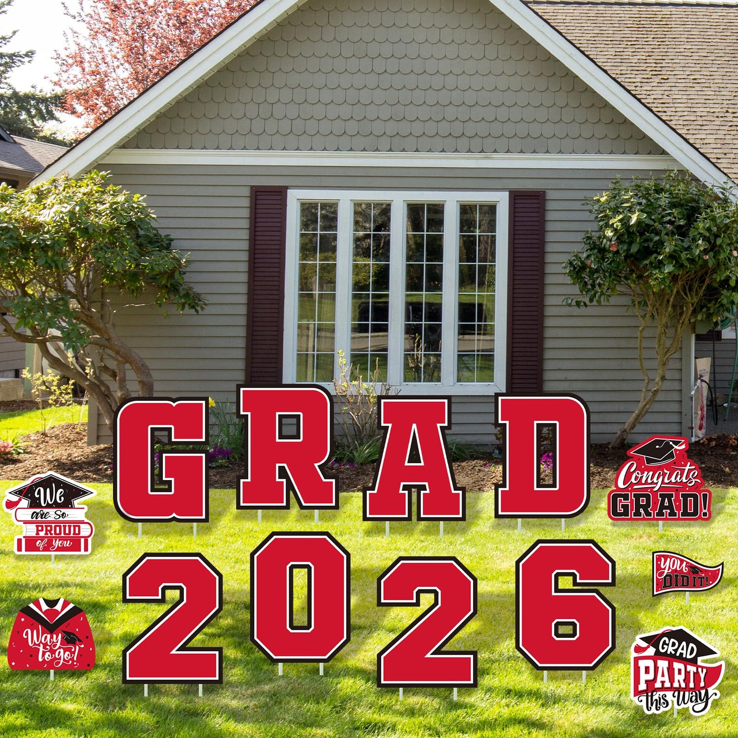 Red Themed Graduation Decorations 2026 - Graduation Yard Signs Class of 2026,Congratulate Graduation yard signs - Graduation Party Supplies for High School & Graduation Party Decorations