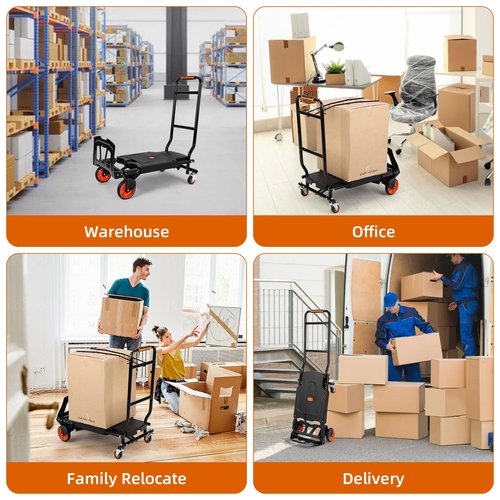 330 LB Folding Hand Truck, Portable Heavy Duty Carrying Dolly Cart, Utility Cart Combination of 4 Wheels and 2 Wheels Convertible for Moving Shopping Luggage Travel Office Use
