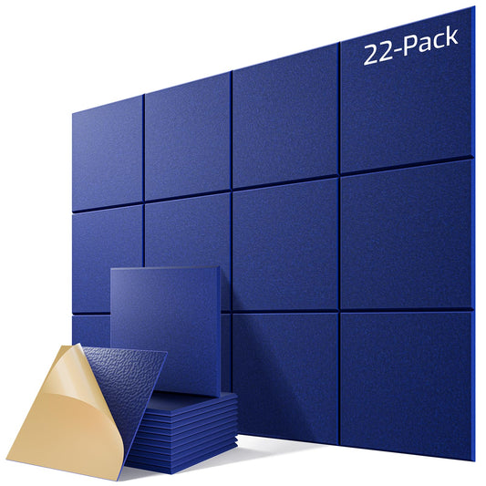 22 Pack Self-Adhesive Acoustic Panels, 12" X 12" X 0.4" High-Density Sound Proof Foam Panels for Walls, Soundproof Wall Panels for Home & Office (Blue)