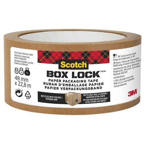 Scotch Box Lock Paper Packing Tape, Kraft Brown, Extreme Grip Kraft Paper Tape That Recycles with The Box, Shipping Tape, 1.88 in. x 25 yd., 8 Tape Rolls