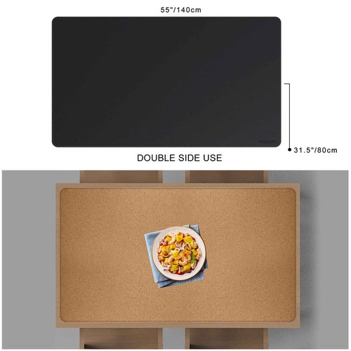 MAIDERN Leather Desk Mat, (5XL) 55” x 31.5” Reversible Office Desk Pad Mat, Cork & Leather Large Mouse pad for Desk, Waterproof Computer Desk Mat for Gaming Home Office (Black)