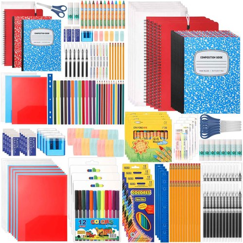 Gilprop 4 Set 2025 School Supplies Kit, 47 Pcs Per Set Back to School Supplies Primary Middle College Bundle Essential Stuff Bulk Pen Notebook Stationery for Kid Student Girl Teen Classroom Boy