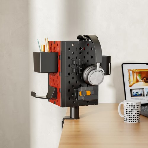 Clamp On Desk Accessories | Desk Mount Pegboard Desk Organizer | Controller Stand | Headphone Stand | Pen Holder | Cubical Office Desk Accessories | Gaming Accessories for Room | 1 Unit (4-Panel)