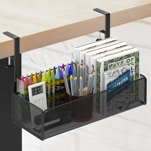 Turfson Office Under Desk Organizer Storage, Metal 3-IN-1 Clamp On Desk Side and Desktop File Document Magazine Organization Wall Hanging Bin Holder Office Supplies For Home School Essentials