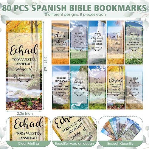 Chiisong 80 Sets Spanish Christian Gifts Bulk for Church Bible Verse Pens with Bookmarks Back to School Regalos Cristianos En Español for Religious Church Teachers