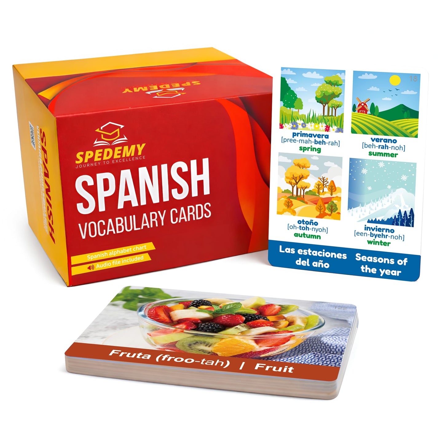 Spanish Vocabulary Cards for Kids & Adults Beginners - 276 Bilingual Study Cards 720 Words with Interactive Web Learning Portal: Native Audio, 4-Step Quizzes, Typing Games - Learning Resource