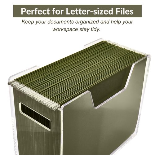 Meicloud Acrylic File Holder - Clear Hanging File Organizer Box, Modern Acrylic File Folder Organizer, Lucite Hanging File Crate Bin with handles, Transparent Desktop File Folder Box for Letter Size