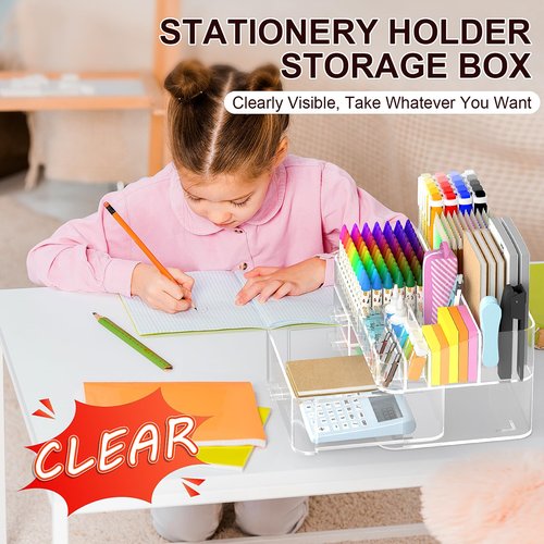 HEMTROY Acrylic Desk Organizer with 3 Drawer, Office Organizer, Multi-Functional Desk Caddy, Large Desktop Storage Box for Home, Cabinet, Bathroom, Office Art Supplies(Clear)