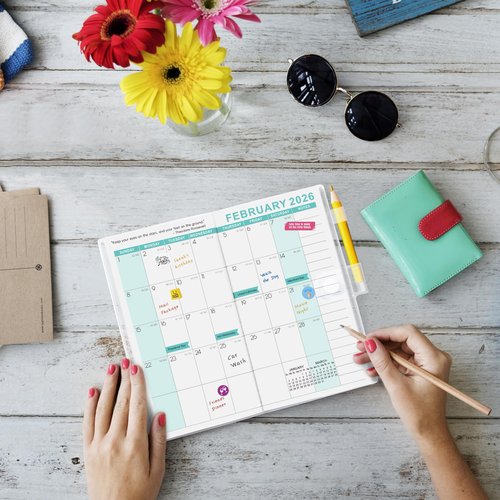 Eyrozill Small Pocket Calendar 2025-2027 for Purse, 3.66" x 6.65", 24-Month Portable Planner Book with PVC Cover, Jul.2025-Jun.2027