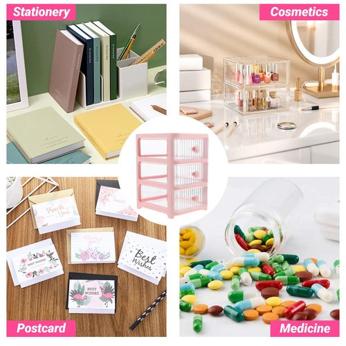 Clipore Desktop Drawers Organizer，3 Tier Pink Plastic Storage Box, Multi-Function Desk Organizer for Office, Home，Bedroom, Send Goods from Local Warehouse