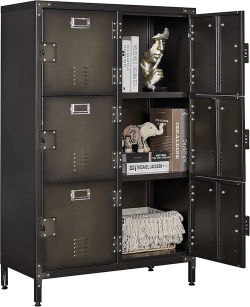 BYNSOE Metal Locker Storage Cabinet - 47.3” Industrial Steel Design with 6 Lockable Doors & Shelves for Home, School, Gym