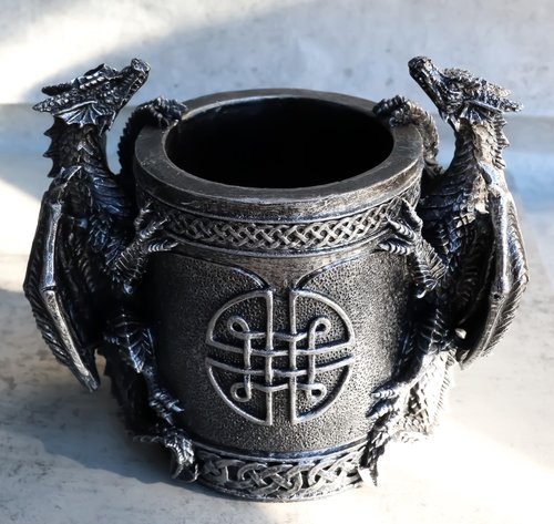Ebros Medieval Fantasy Celtic Twin Climbing Dragons Of Bibliography Stationery Holder Statue Gothic Dragon Themed Organizer Office Desktop Pen Pencil Make Up Brush Vanity Holder Figurine 6.5" Wide
