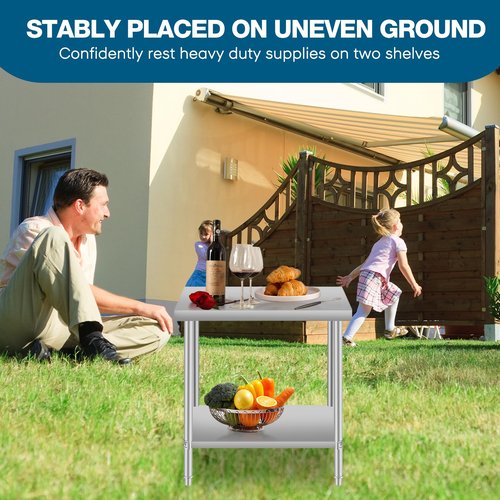 Stainless Steel Table for Prep & Work with Adjustable Undershelf, 24"x24" Heavy Duty Table for Commercial Kitchen, Outdoor, Restaurant, Hotel & Garage